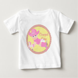 T-shirts Bebê Cowgirl Chapéu Rosa Botas e Cavalo
