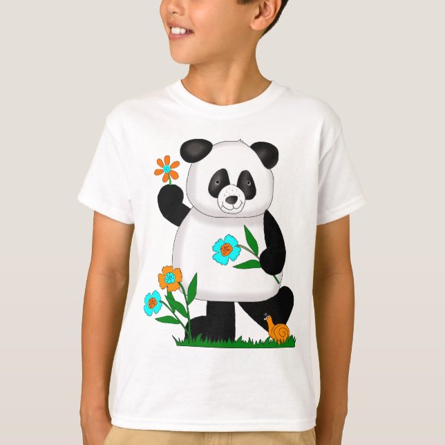 T-shirts Bebê Crianças Panda Com Flores 2 (Frente)