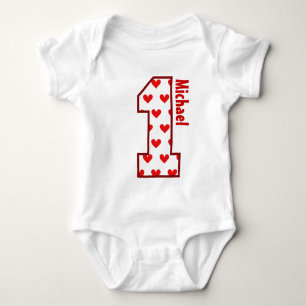 T-shirts Bebê de um ano vermelho N006 dos corações do