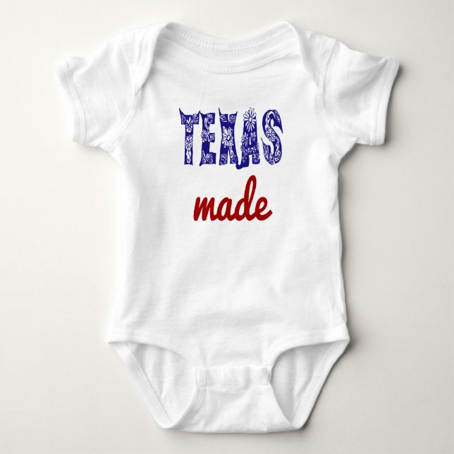 T-shirts Bebê de Uma Peça Feito no Texas (Frente)