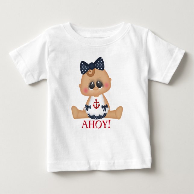 T-shirts Bebê Menina Náutica Fofa Ahoy! (Frente)