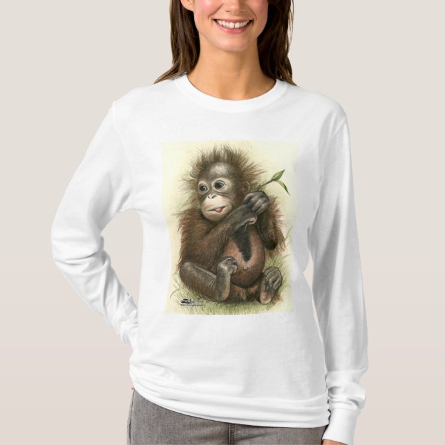 T-shirts Bebê Orangotango Com Folhas (Frente)