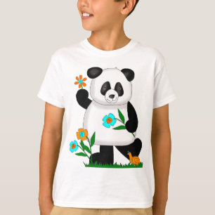 T-shirts Bebês Crianças Panda Com Flores 2