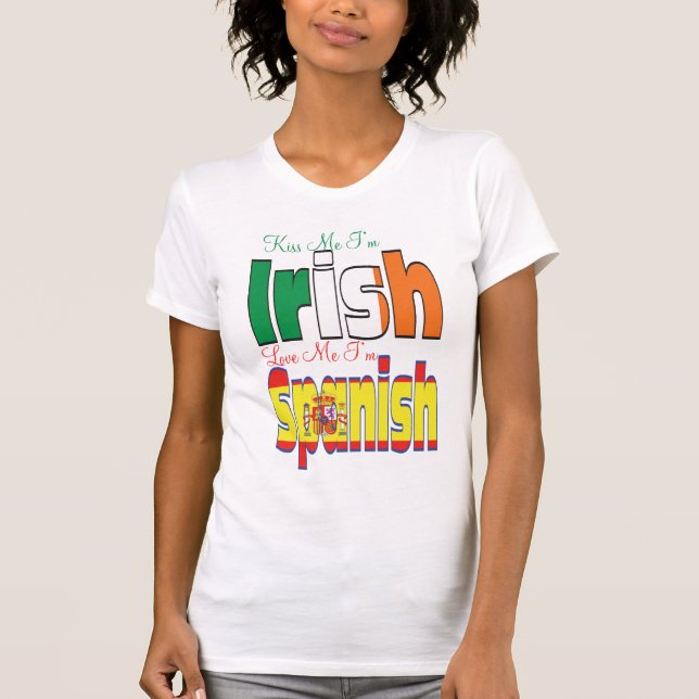 T-shirts Beije-me Eu sou Irlandês Amo-me Eu sou Espanhol (Frente)