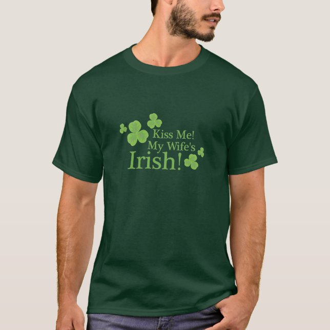 T-shirts Beije-me o irlandês da minha esposa (Frente)