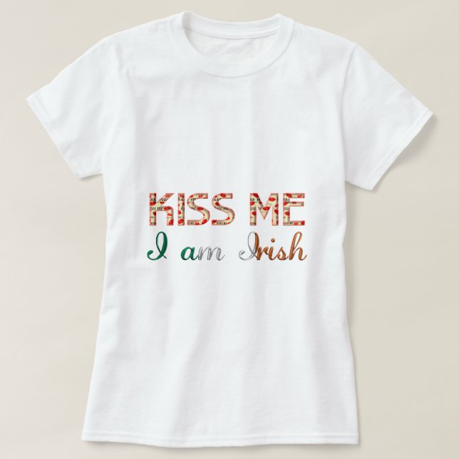 T-shirts Beije-me Sou Irlandês Engraçado Typografia Country (Frente do Design)