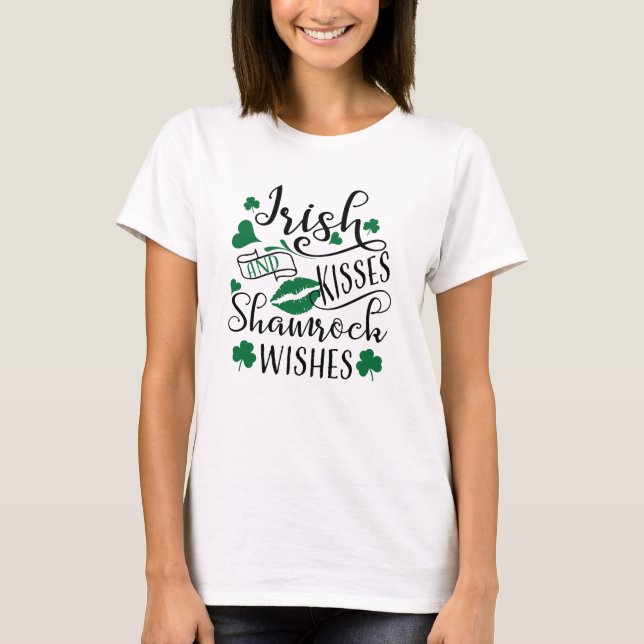 T-shirts Beijos Irlandeses e Desejos de Shamrock (Frente)