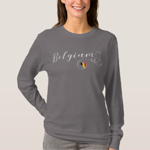 T-shirts Bélgica Heart Camiseta, Bandeira belga