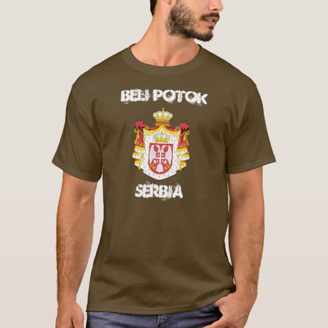 T-shirts Beli Potok, Sérvia com casaco de armas (Frente)