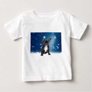 T-shirts Belo Buldogue Francês Estrelas de Neve Azul Natal