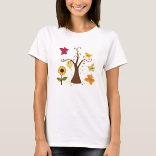T-shirts belos gráficos amarelos árvores de outono, folhas,