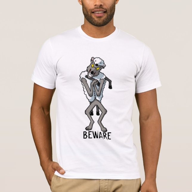 T-shirts BEWARE dos lobos NA ROUPA dos CARNEIROS (Frente)