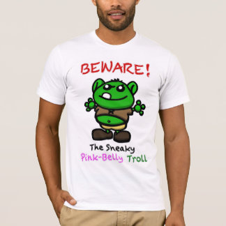 T-shirts Beware! O troll Sneaky da Cor-de-rosa-Barriga