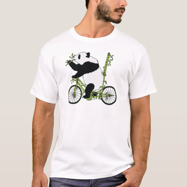 T-shirts Bicicleta do bambu da equitação do urso de panda (Frente)