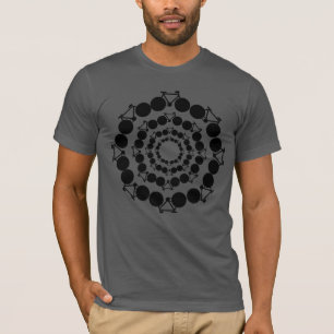 T-shirts bicicletas estilizadas a preto em círculos