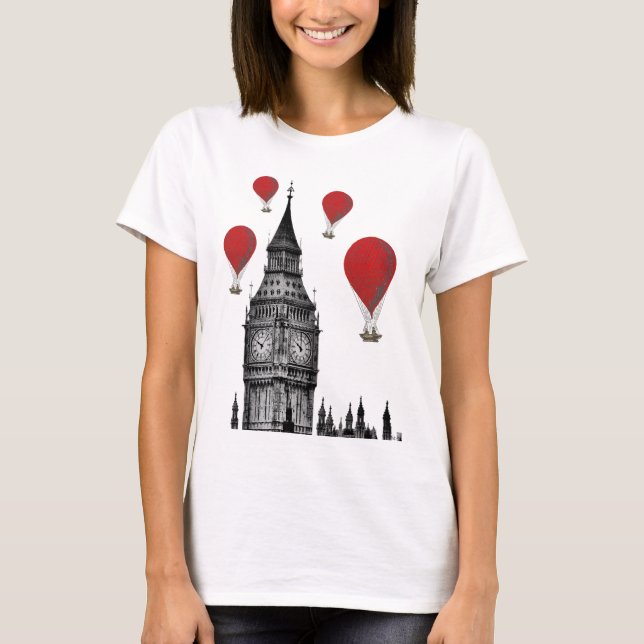 T-shirts Big Ben e Red Hot Air Balloons 2 (Frente)