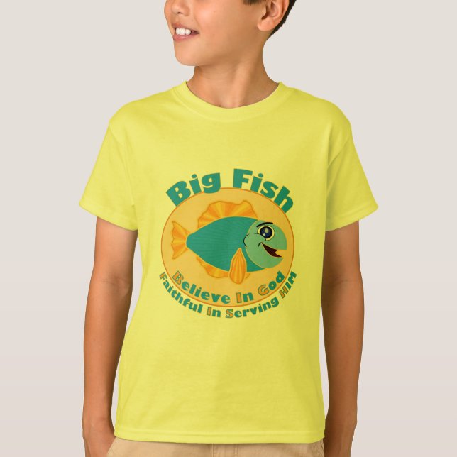T-shirts Big Fish Acredita em Deus (Frente)