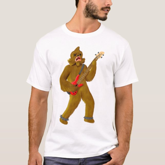T-shirts Bigfoot que joga o baixo (Frente)