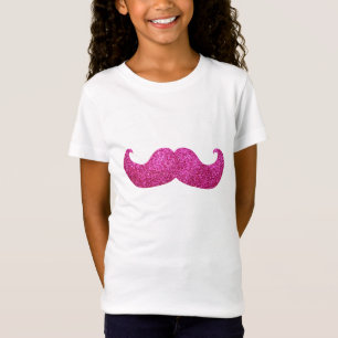 T-shirts Bigode cor-de-rosa de Bling (gráfico do brilho do
