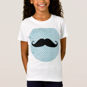 T-shirts Bigode preto engraçado em bolinhas do azul da