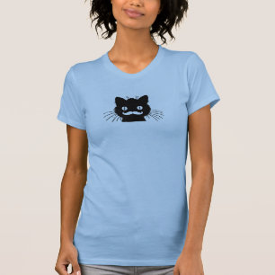 T-SHIRTS BIGODE RETRO ENGRAÇADO NO GATINHO PRETO