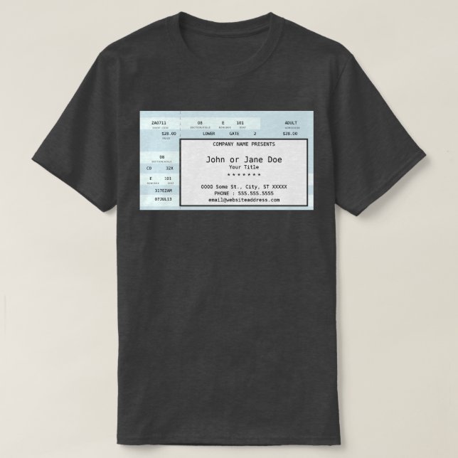 T-shirts bilhete de concerto azul (Frente do Design)