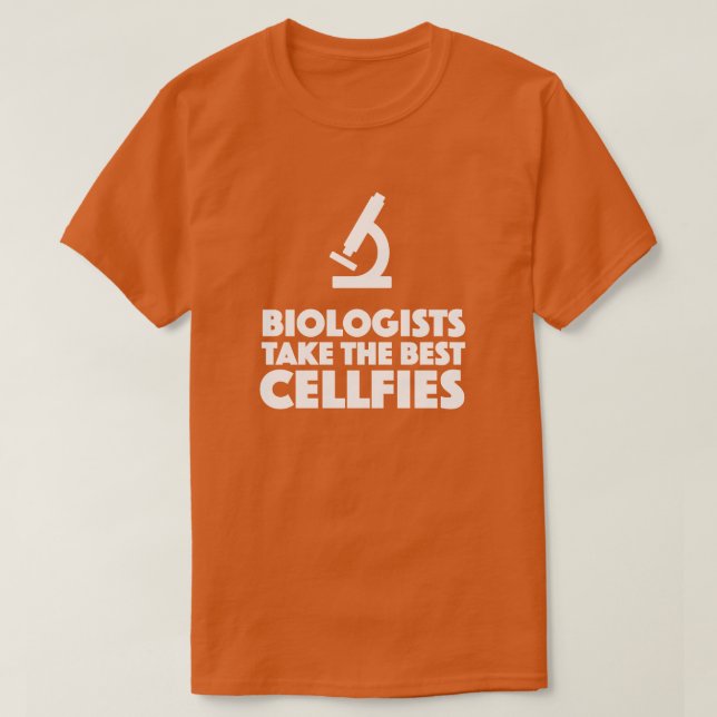 T-shirts Biólogos pegam o melhor microscópio de células (Frente do Design)