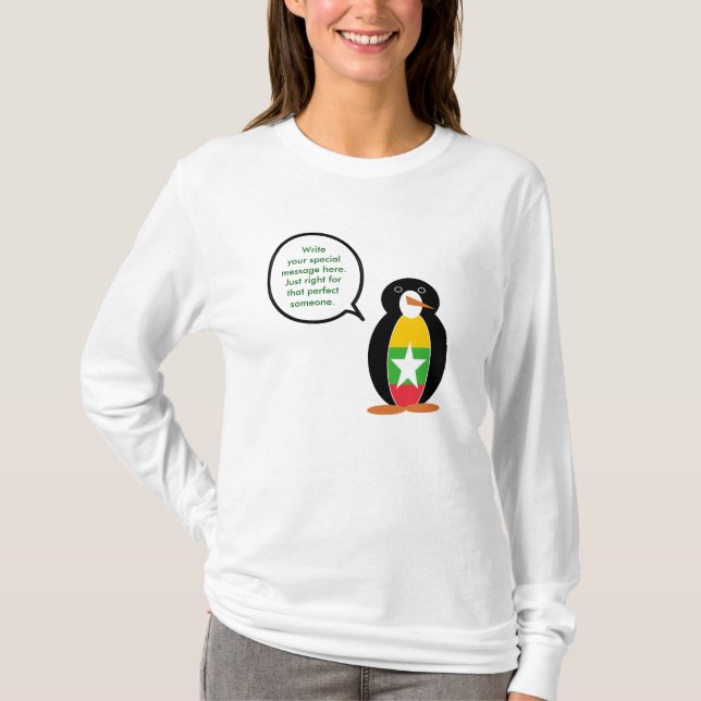 T-shirts Birmânia Mianmar Falando Sra. Penguin Personalizad (Frente)