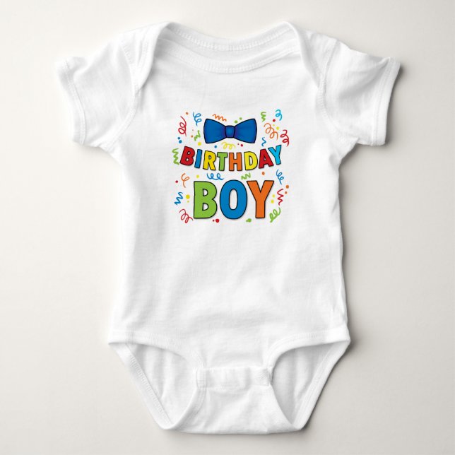 T-shirts Birthday Boy Baby party shirt Arco Tie e confetti (Frente)