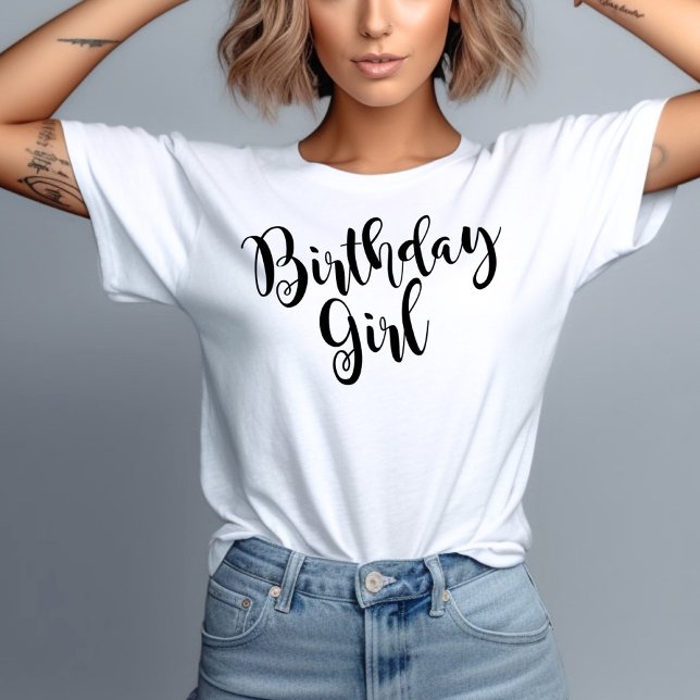 T-shirts Birthday Girl Modern Black Script Womens (Criador carregado)