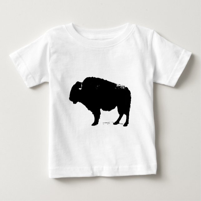 T-shirts Bison de Búfalo de Pop Preto e Branco (Frente)