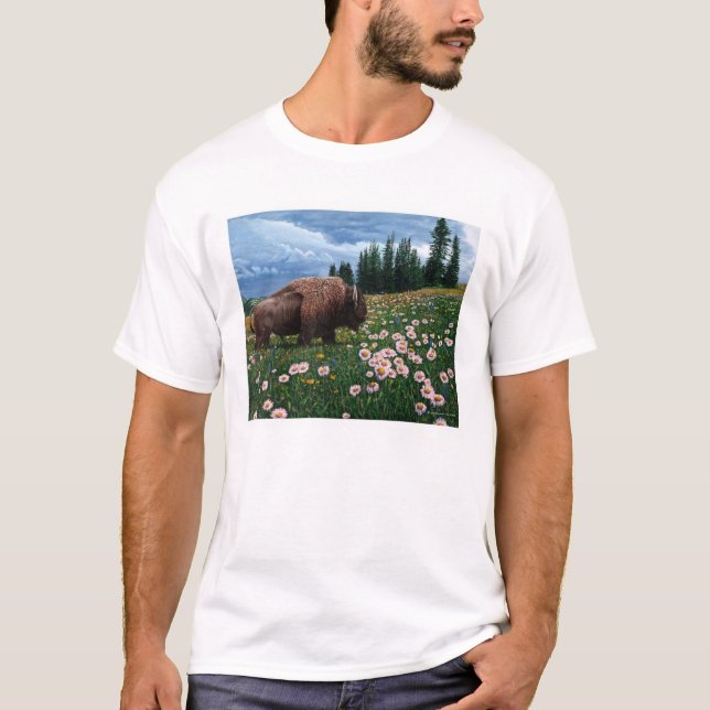T-shirts Bisonte americano - "nenhum tempo para flores " (Frente)