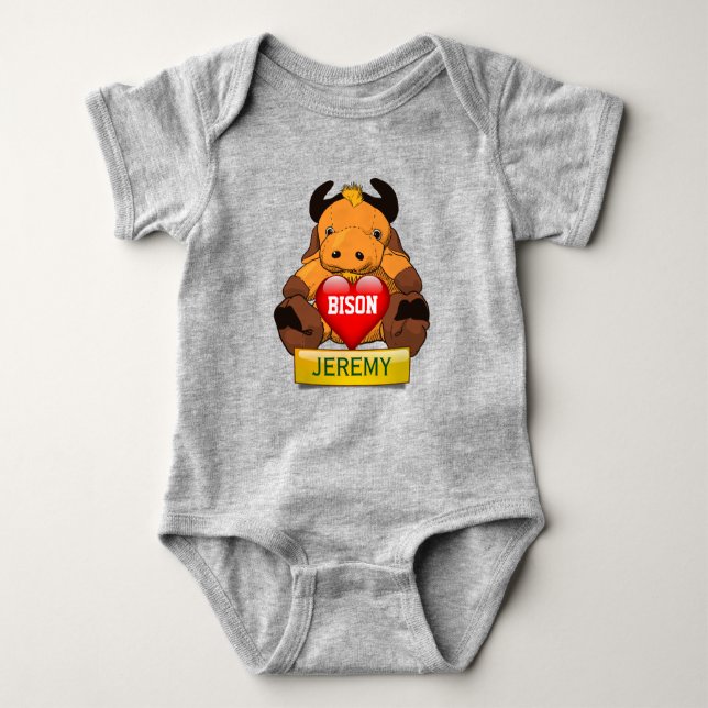 T-shirts Bisonte personalizado do bebê com coração (Frente)
