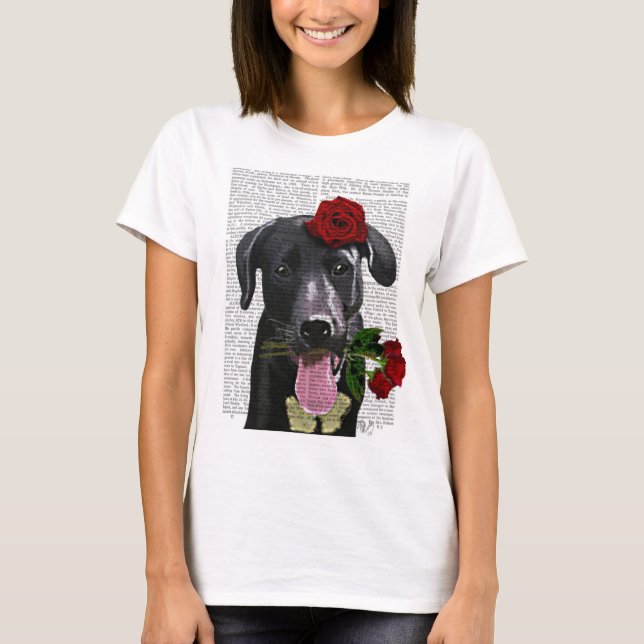 T-shirts Black Labrador com Rosas (Frente)