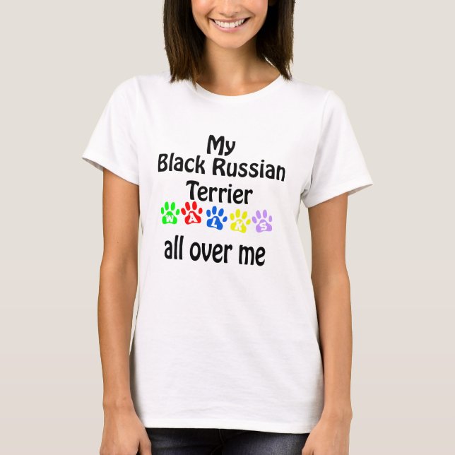 T-shirts Black Russian Terrier Walks Design (Frente)