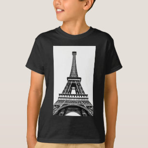 T-shirts Black White Eiffel Tower Paris França Art Trabalho