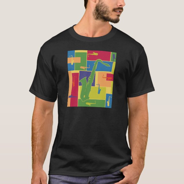T-shirts Blocos de Cor de Saxofone (Frente)