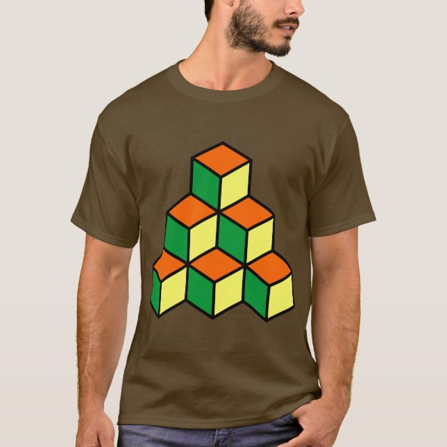 T-shirts Blocos Geométricos - Verde Laranja e Amarelo (Frente)