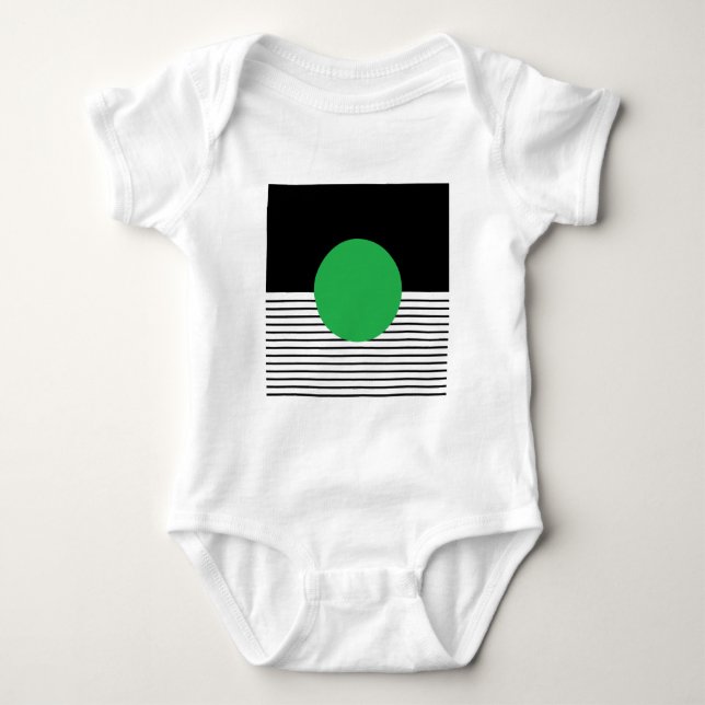T-shirts Bloqueio Branco Preto e Círculo Verde (Frente)