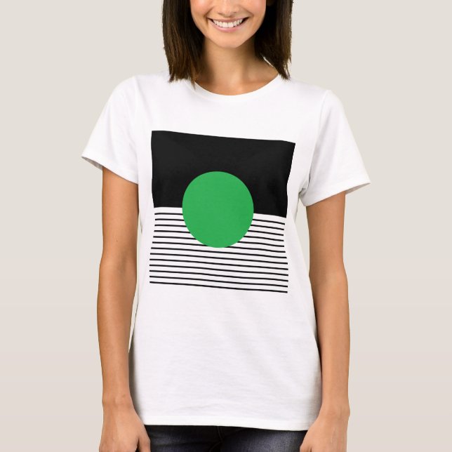 T-shirts Bloqueio Branco Preto e Círculo Verde (Frente)