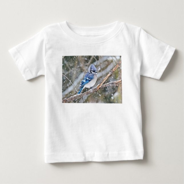 T-shirts Blue Jay em uma tempestade de neve (Frente)