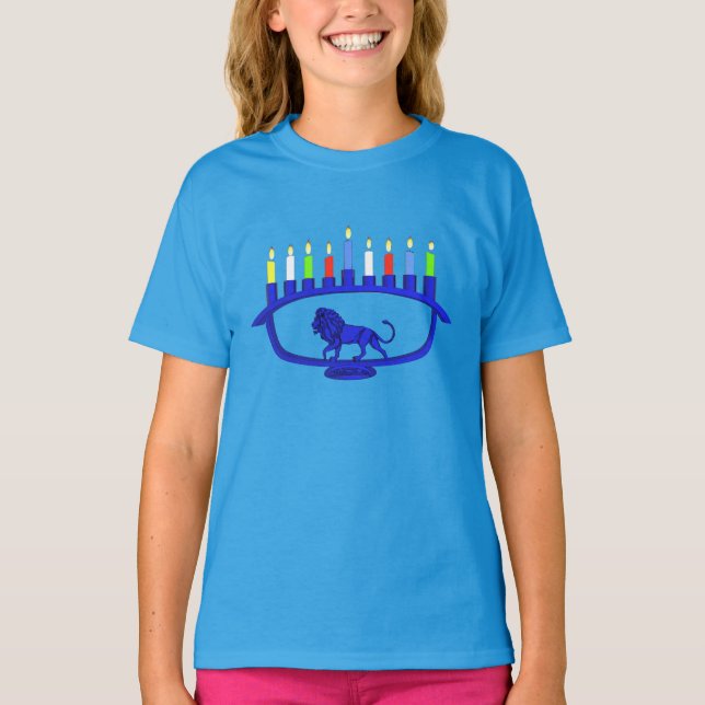 T-shirts Blue Lion Menorah (Frente)