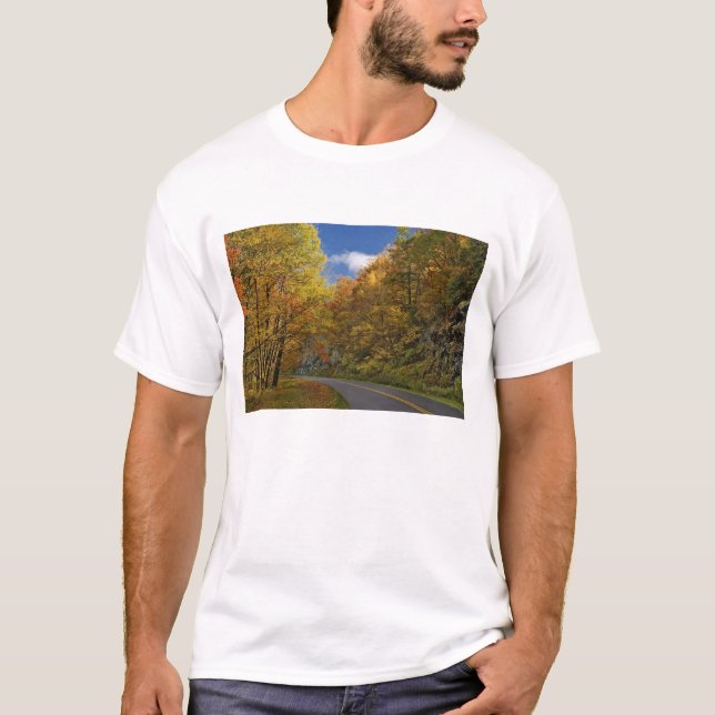 T-shirts Blue Ridge Parkway curvando as cores do outono (Frente)