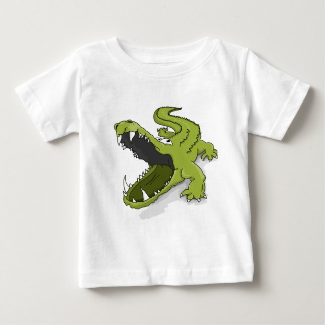 T-shirts Boca de crocodilo verde de animação aberta (Frente)