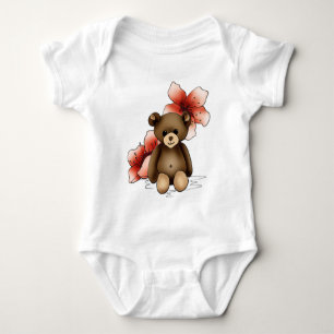 T-shirts Body bebé branco com nounours e flores cerejeira