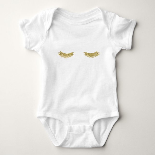 T-shirts Body De Bebê Com Tutu E Cílios Dourados De Moda (Frente)
