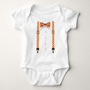 T-shirts Bodysuit alaranjado do laço & dos Suspenders