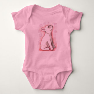 T-shirts Bodysuit cor-de-rosa bonito do bebê do buldogue