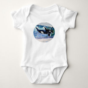 T-shirts Bodysuit do bebê da arte da baleia da orca