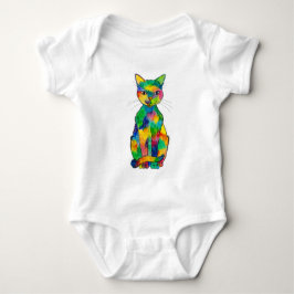 T-shirts Bodysuit do bebê do gato do arco-íris